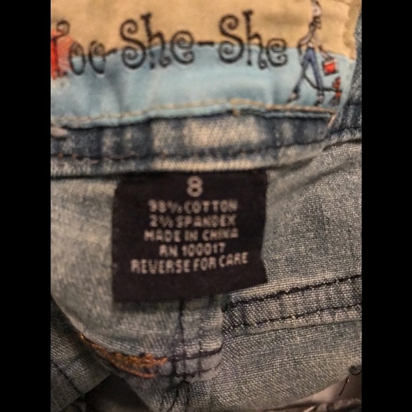 TOO-SHE-SHE size 10 / large 1 piece wide leg cropped jeans & top self satin belt - Picture 8 of 16